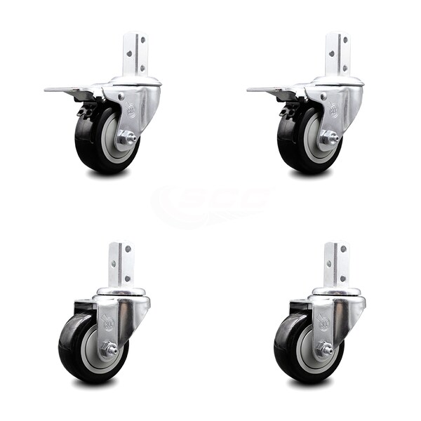 Service Caster 3.5 Inch Black Poly Swivel 7/8 Inch Square Stem Caster Total Lock Brakes, 2PK SCC-SQTTL20S3514-PPUB-BLK-78-2-S-2 - main